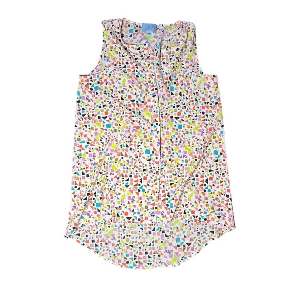 CeCe Women's Sleeveless Blouse Top Colorful Geometric Print Small‎ S